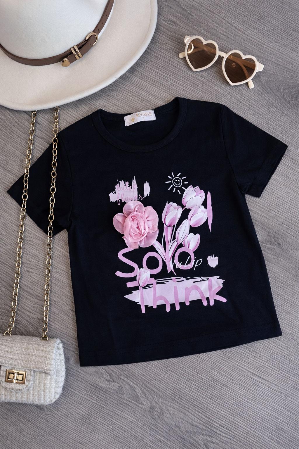 T-shirt - flower zwart