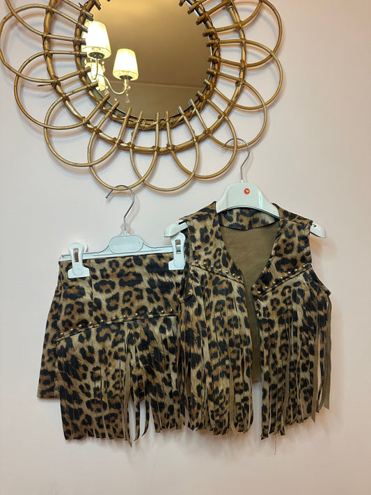 Studded fringe set - leopard