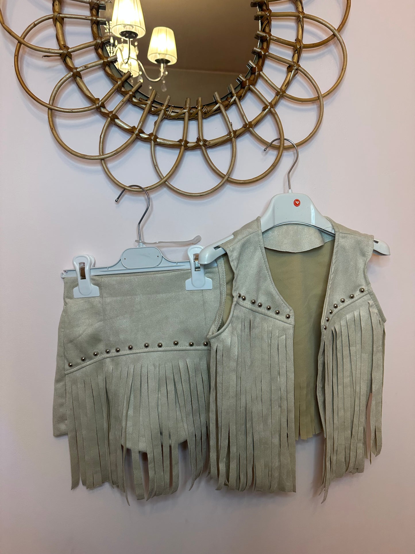 Studded fringe set - beige