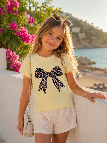 T-shirt - leopard bow geel