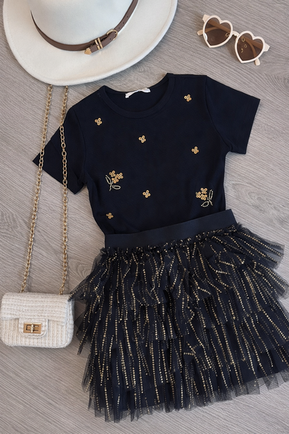 T-shirt - paillet zwart