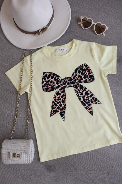 T-shirt - leopard bow geel