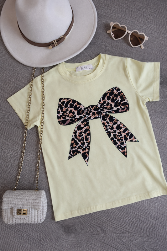 T-shirt - leopard bow geel