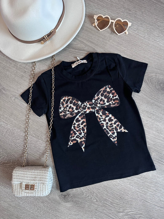 T-shirt - leopard bow zwart