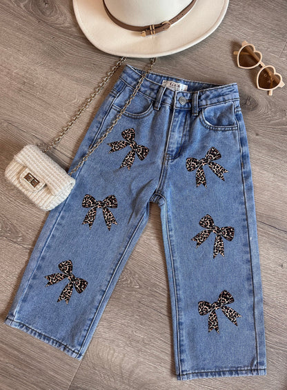 Jeans - leopard print bows