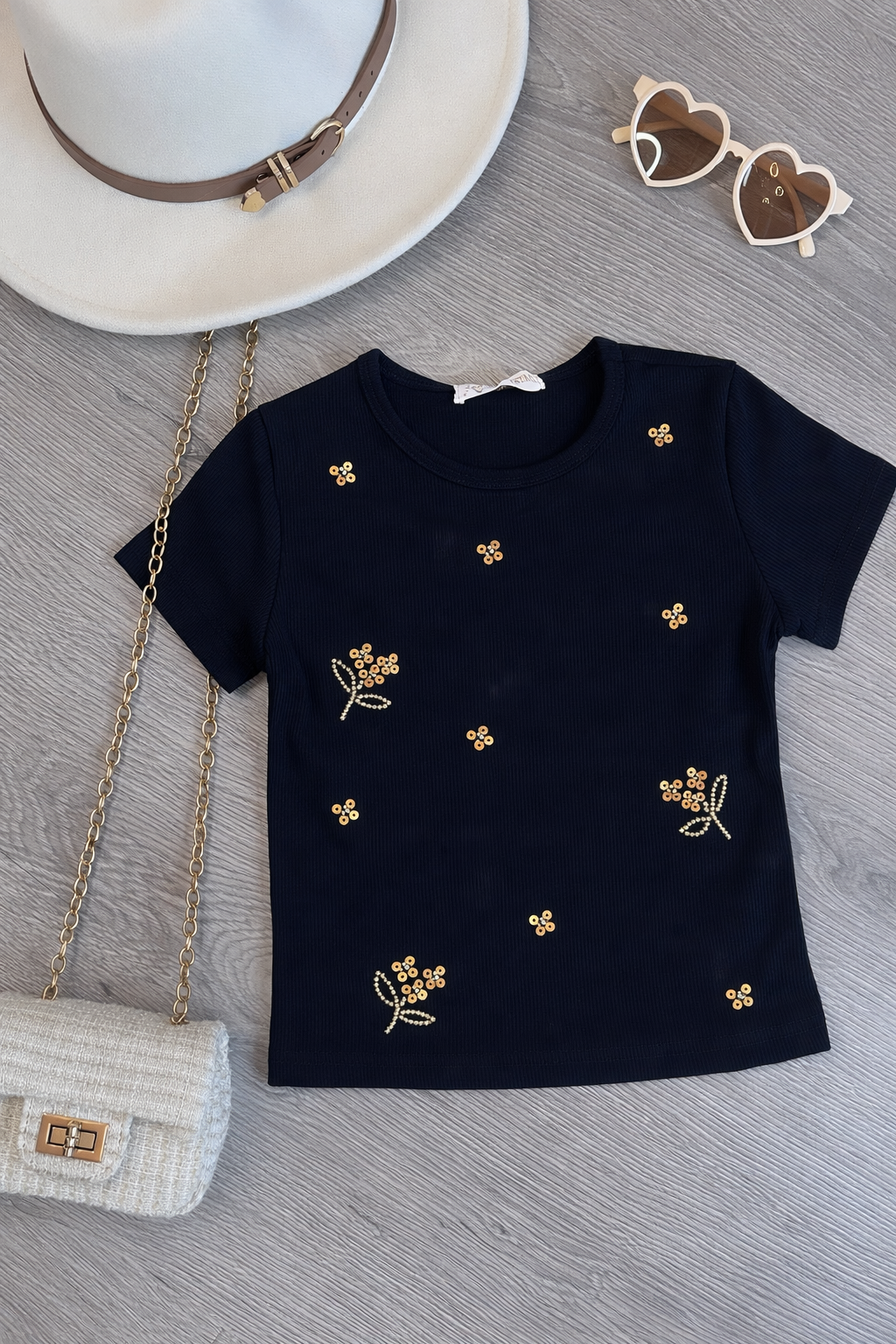 T-shirt - paillet zwart