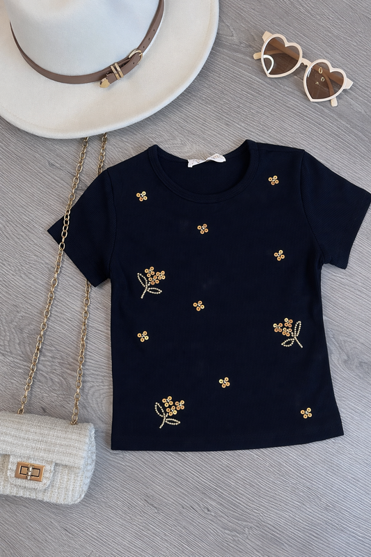 T-shirt - paillet zwart