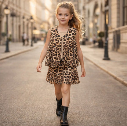 Studded fringe set - leopard