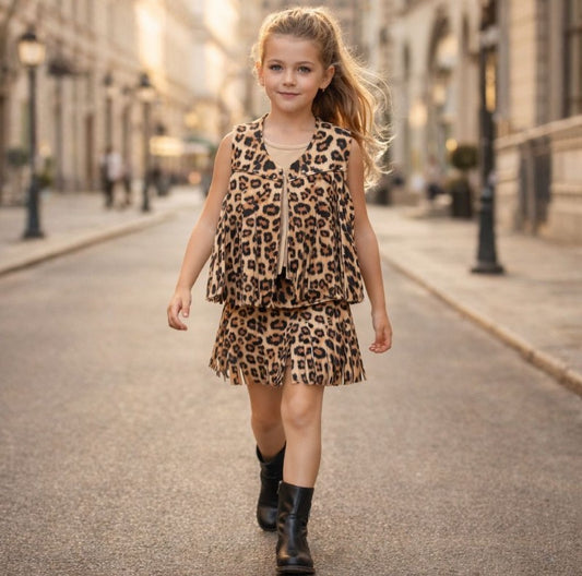 Studded fringe set - leopard